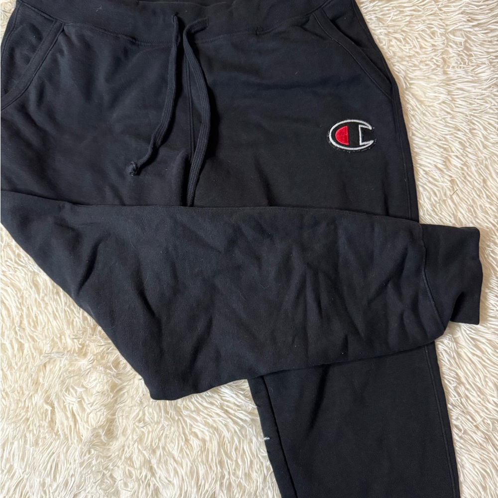 Champion Black Track Pants with Elastic Waistband and Drawstring